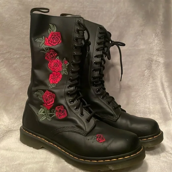 Martens Women's 1460 8-Eye Casual Boot Black with Rose